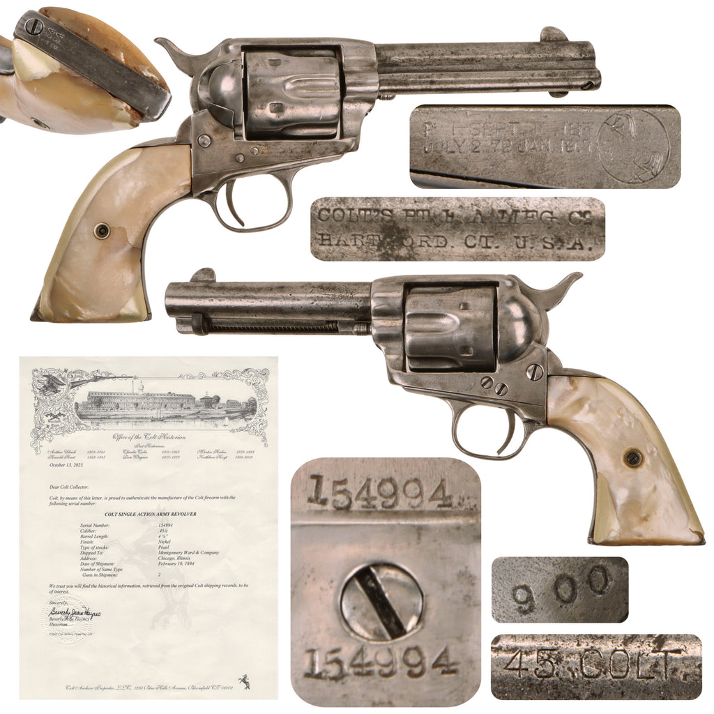 Original U.S. Colt .45cal Single Action Army Revolver Made in 1894 with 4 3/4" Barrel - Factory Pearl Grips - Colt Historian Letter - Serial 154994