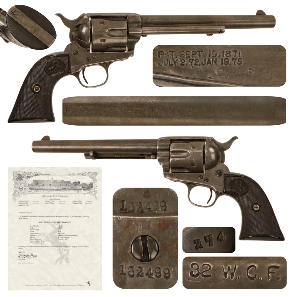 Original U.S. Colt .32-20 W.CF. Single Action Army Revolver Made in 1895 with 7 1/2" Barrel and Factory Letter - Serial 162499