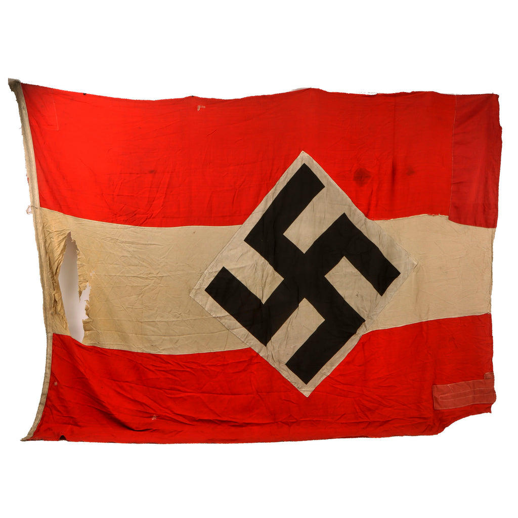 Original German WWII Large HJ National Youth Organization Flag Removed from Building with Period Repairs - 67" x 89" Original Items