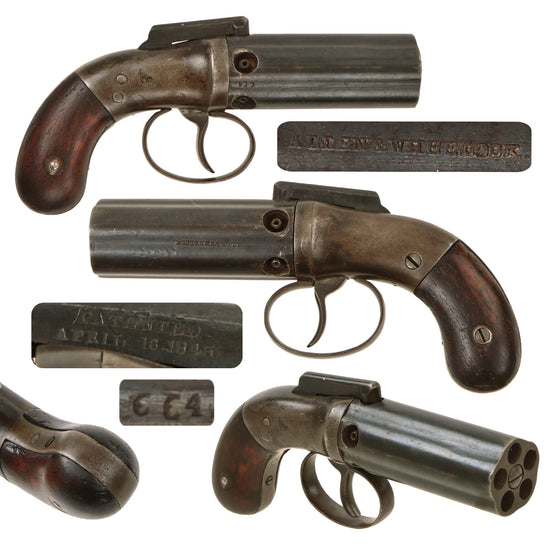Original U.S. 19th Century Allen & Wheelock 1845 Patent .31cal Pocket Percussion Pepperbox Revolver - Matching Serial 664 Original Items