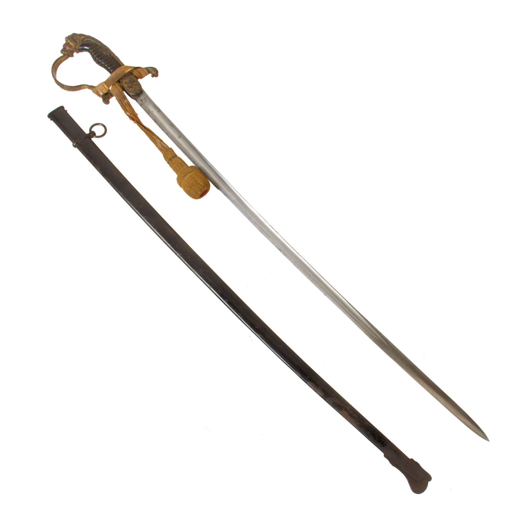 Original Imperial German WWI Artillery Officer’s Lion Head Sword with Ruby Eyes & Scabbard Likely by Weyersberg Kirschbaum & Cie - Sword Troddel Knot Original Items