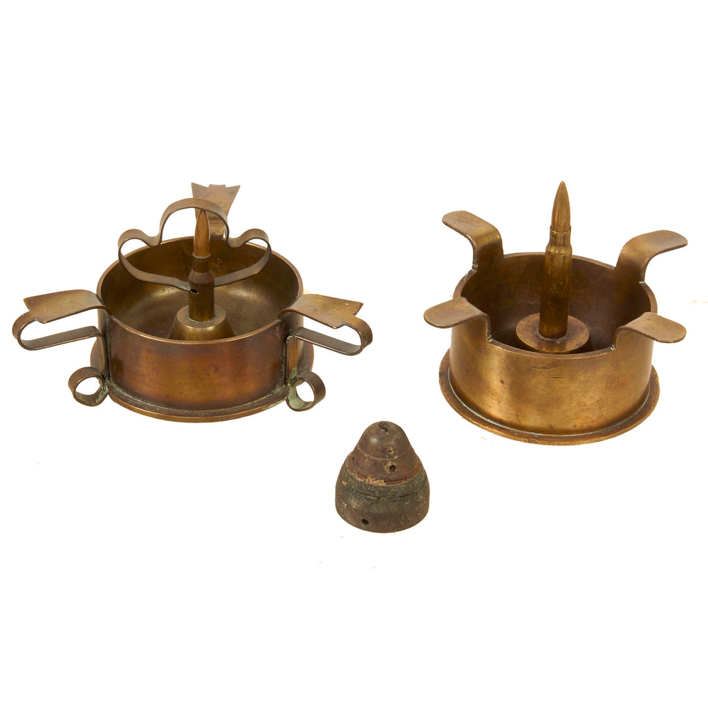 Original U.S. WWII Japanese Artillery Shell Ashtray Lot with Separate Small Artillery Fuze - Two Ashtrays - Inert Original Items