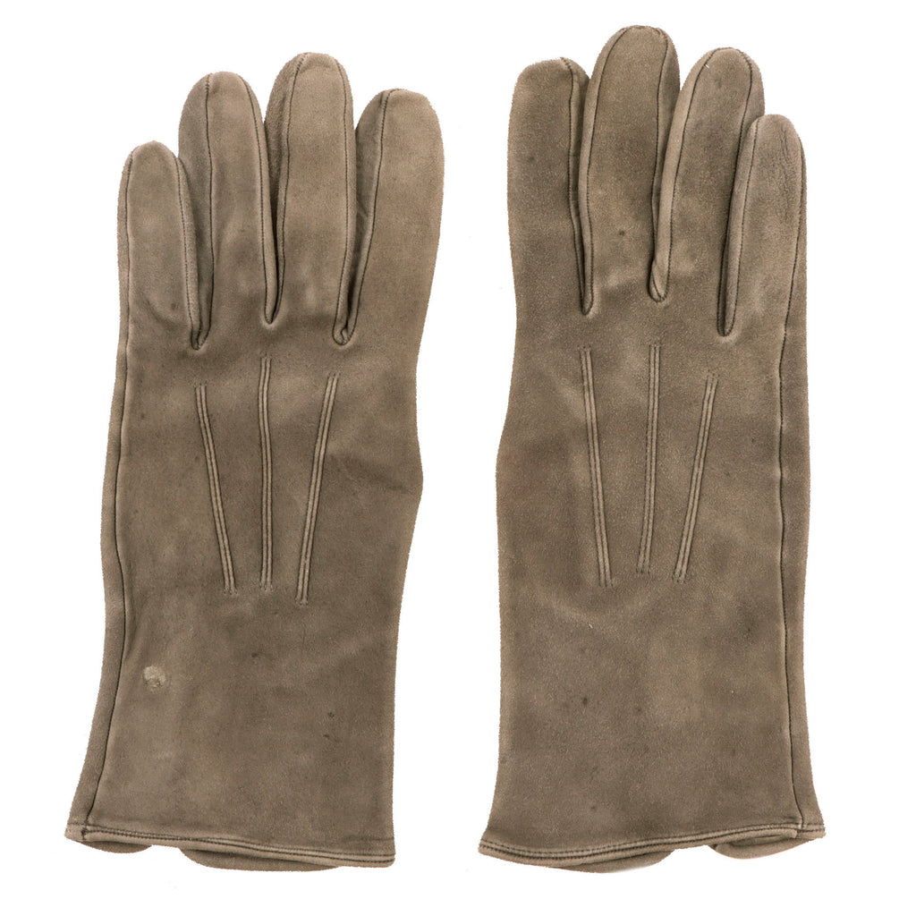 Original German WWII Matched Pair of Gray Doeskin Suede Dress Gloves with Faded Maker Markings - Size 8 1/2 Original Items