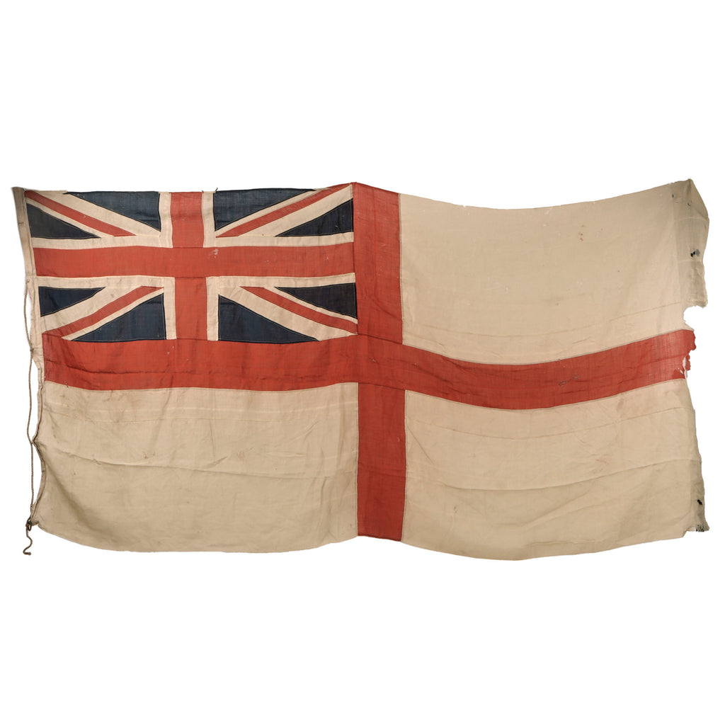 Original British WWII Large Royal Navy White Ensign Battle Flag with Halyard - 50 x 104” Original Items