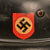 Original German WWII Beaded M35 NSDAP Double Decal Civic Police Steel Helmet with 54cm Liner and Chinstrap - marked NS62 Original Items
