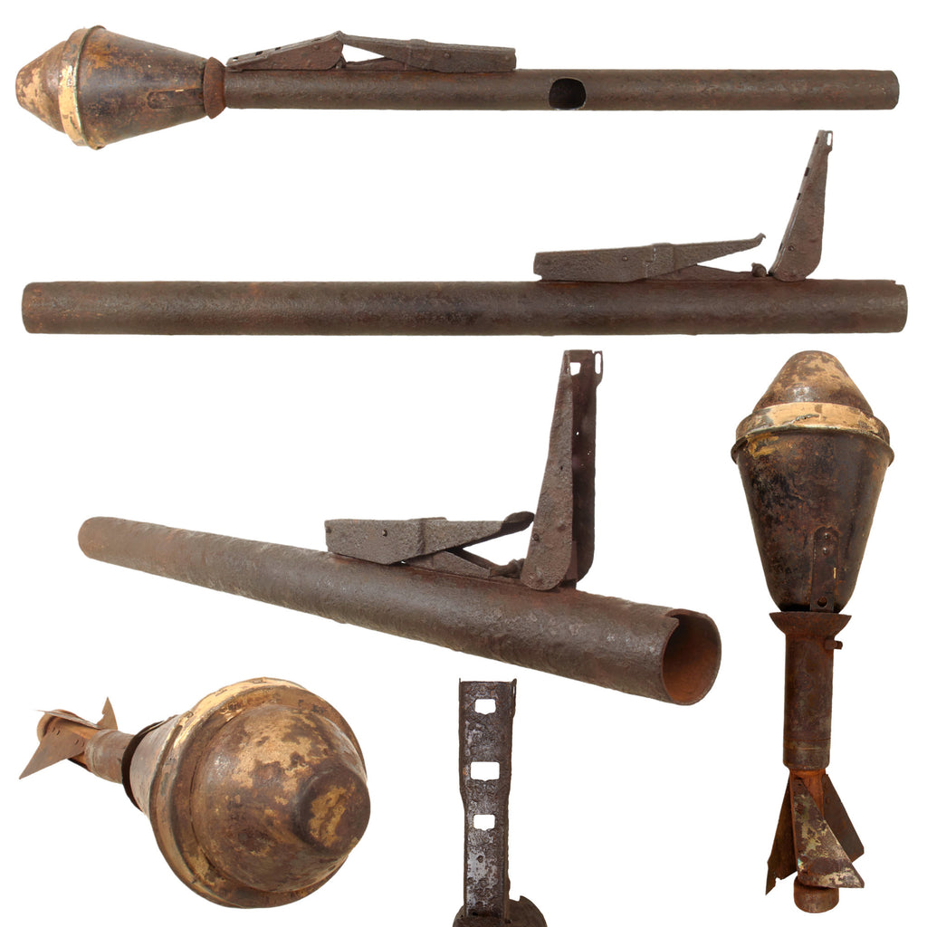 Original German WWII Inert Panzerfaust 100 Anti-Tank Rocket Launcher with Projectile and Wooden Tail - Relic Condition Original Items