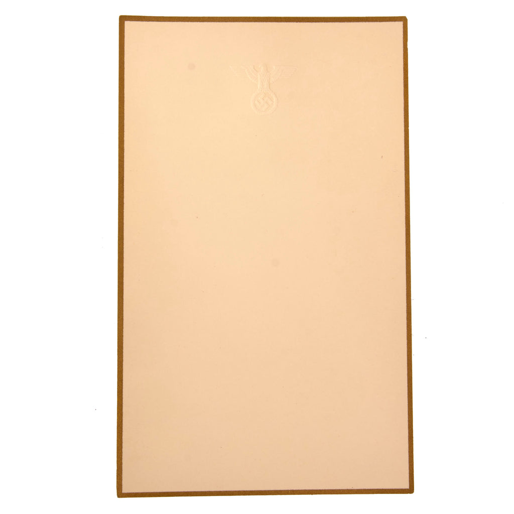 Original German WWII AH Berghof Large Menu Card with Embossed Eagle & Gold Border - 4 5/16" x 7 1/16" Original Items