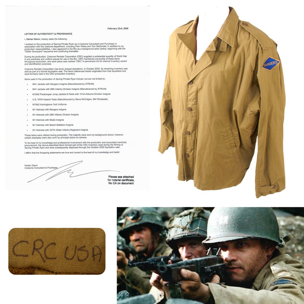 Original Saving Private Ryan U.S. WWII Rangers M41 Field Jacket Costume Piece Marked CRC with Copy of Notarized Letter of Authenticity Original Items