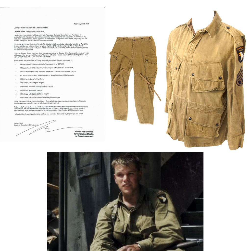 Original Saving Private Ryan U.S. WWII Replica 101st Airborne M-1942 Paratrooper Jump Jacket & Trousers - Costume Prop - Comes with Copy of Notarized Letter of Authenticity Original Items