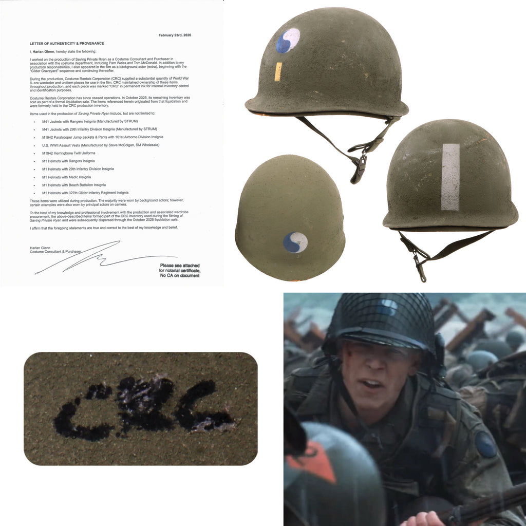 Original U.S. Lieutenant’s M1 Helmet Used in Saving Private Ryan with Matching Liner – 29th Infantry Division – With Copy of Notarized Letter of Authenticity Original Items