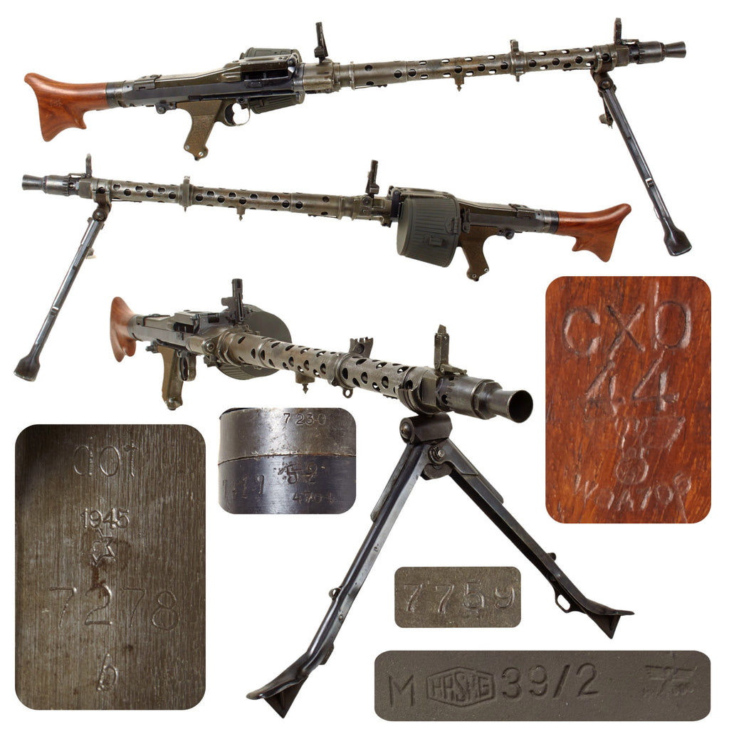 Original German WWII MG 34 Display Machine Gun Serial 7278 b by Waffenwerke Brünn with WWII Marked Basket Belt Carrier - dated 1945 Original Items