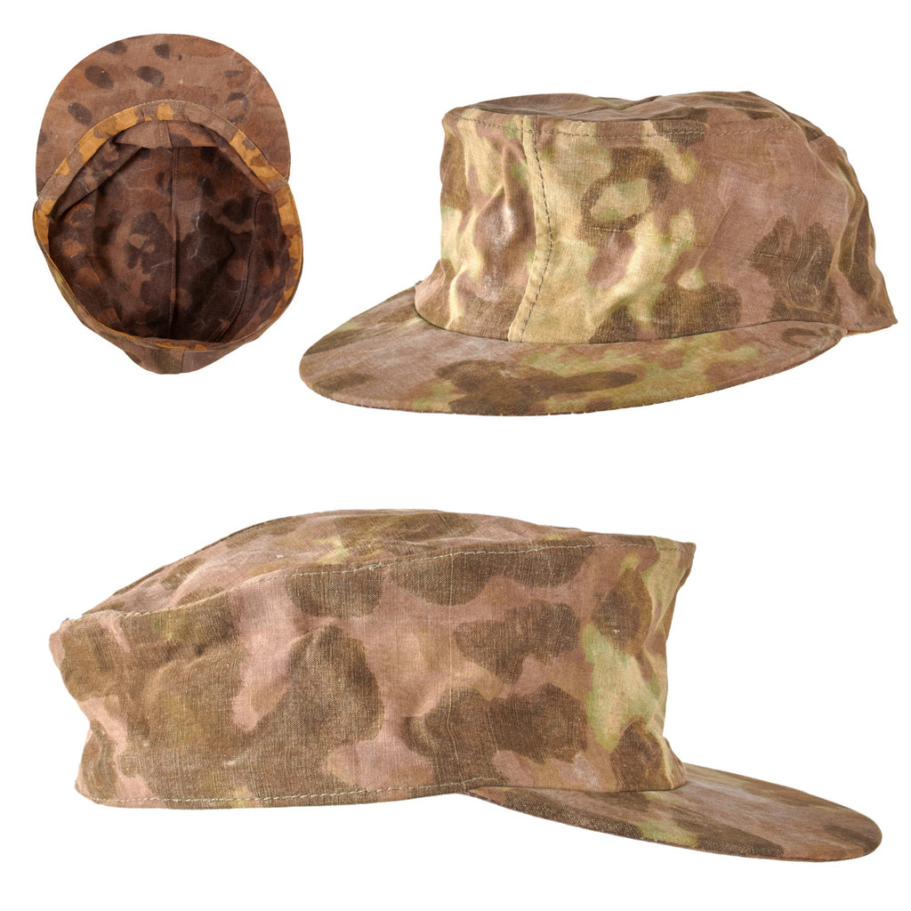 Original German WWII Reversible Waffen SS Field-Made Cap Made from Eichenlaubmuster Oak Pattern Camouflage Original Items