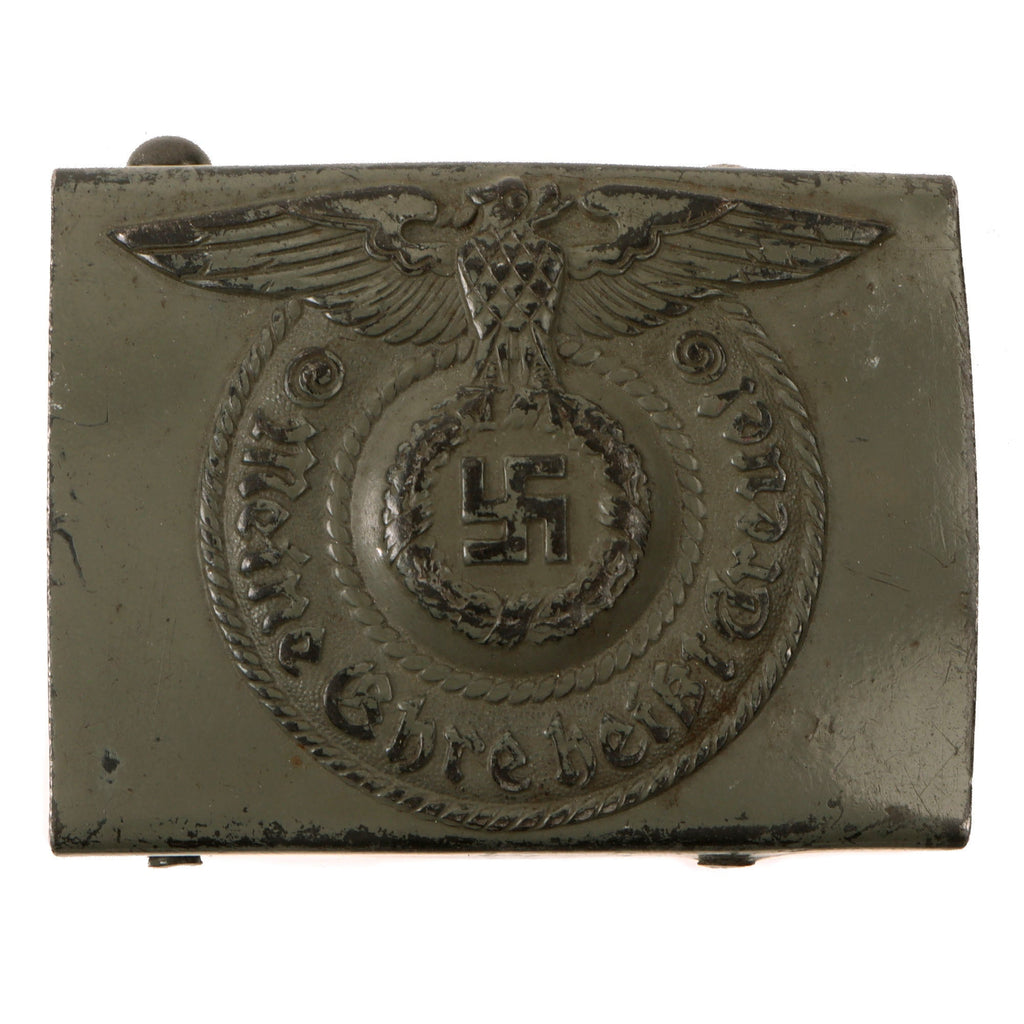 Original German WWII SS EM/NCO Painted Steel Belt Buckle by RODO Robert C. Dold with Repaired Catch - Schutzstaffel Original Items