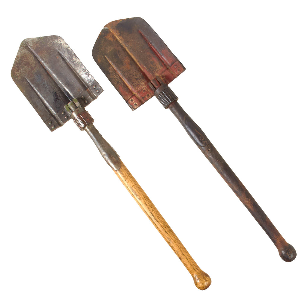 Original German WWII Pair of Two Folding Shovels Klappspaten with Maker Markings Original Items