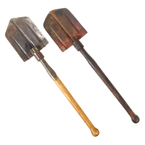 Original German WWII Pair of Two Folding Shovels Klappspaten with Maker Markings Original Items