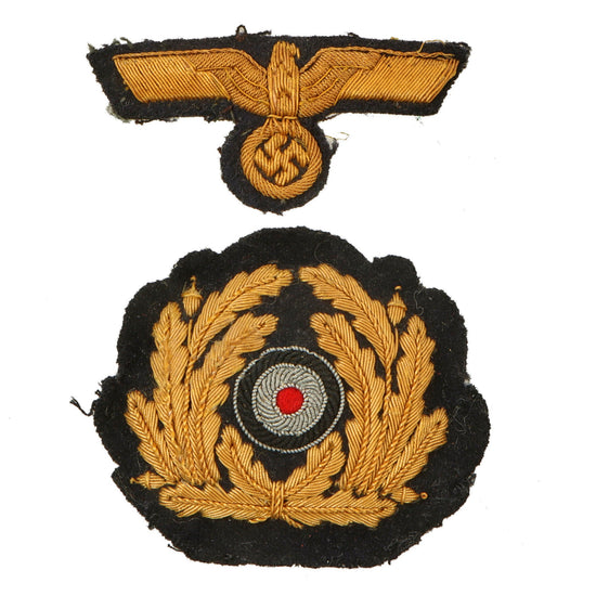 Original German WWII Kriegsmarine Navy Hand Embroidered Visor Cap Insignia Set - Eagle & Wreathed Cockade Original Items