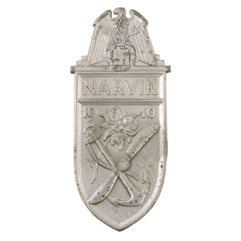 Original German WWII Heer and Luftwaffe Narvik Shield Award with Intact Prongs - Narvikschild Original Items