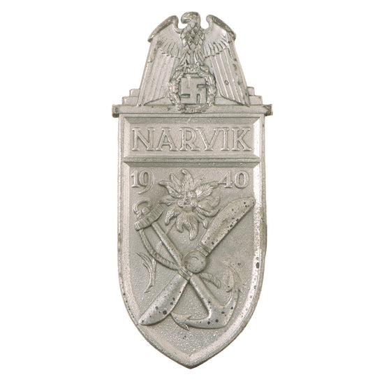 Original German WWII Heer and Luftwaffe Narvik Shield Award with Intact Prongs - Narvikschild Original Items