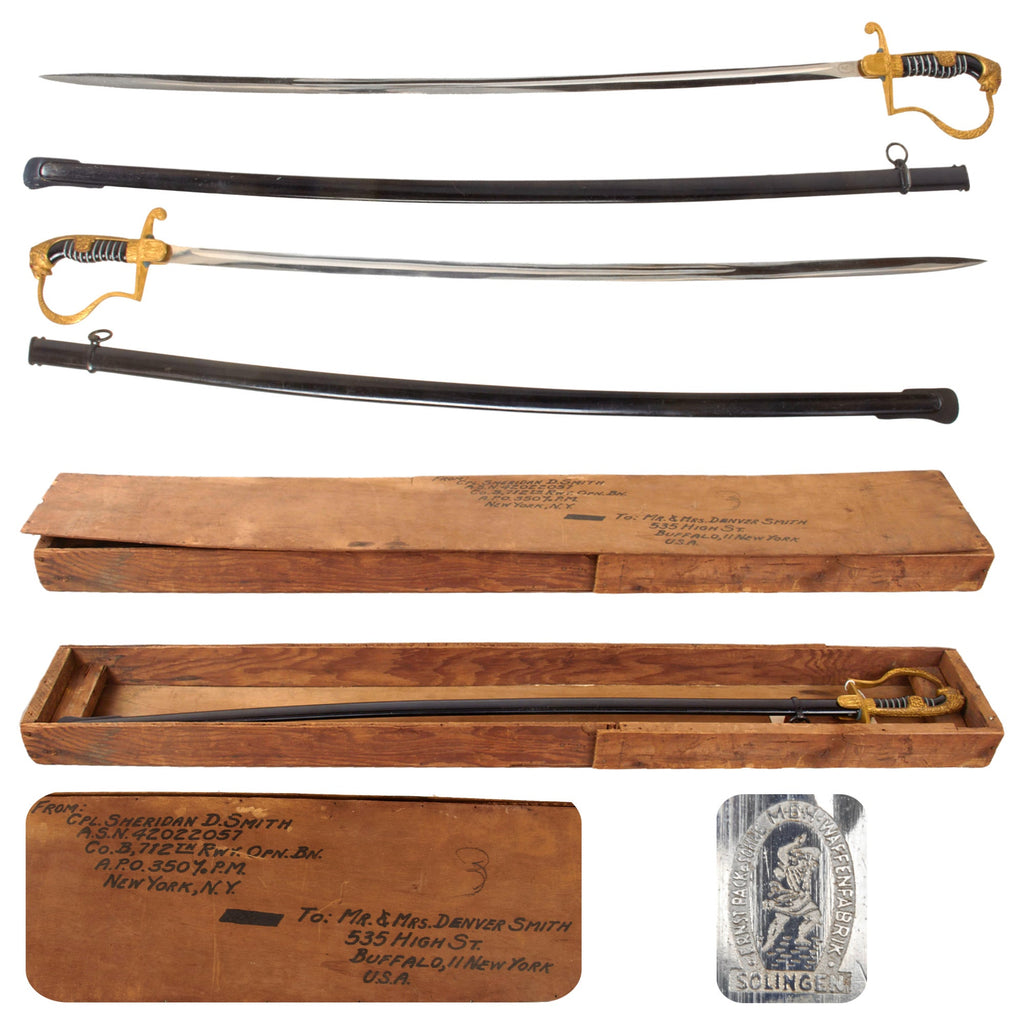 Original German WWII Named USGI Bringback Heer Army Officers Lion Head Sword by Ernst Pack & Söhne in Wooden Shipping Box Original Items