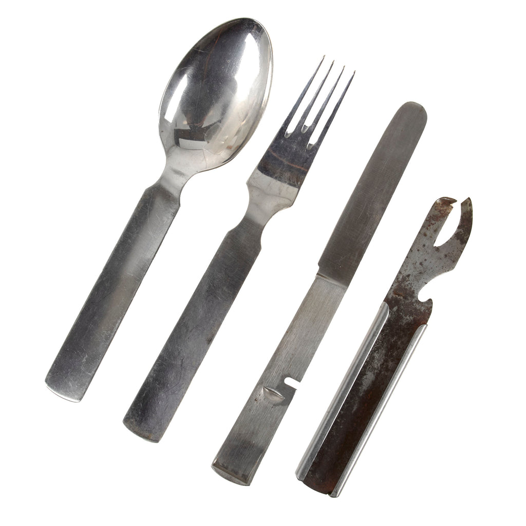 Original German WWII Mess Kit Utensil Set Dated 1942 - Steel and Stainless Steel Original Items