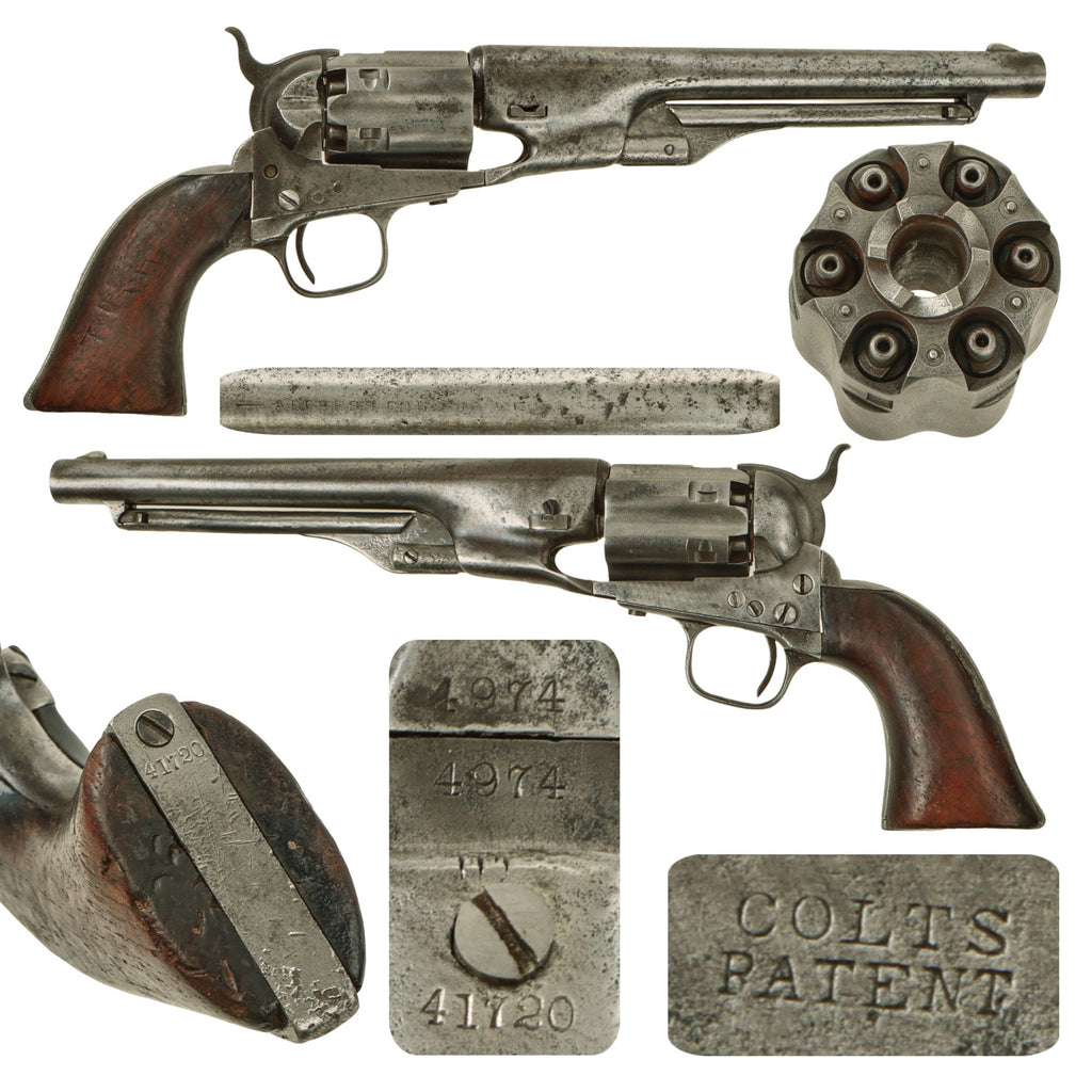 Original U.S. Civil War Early Colt Model 1860 Army 4 Screw Percussion Revolver Made in 1861 with Replaced Fluted Cylinder and Grip - Serial 4974 Original Items