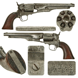 Original U.S. Civil War Early Colt Model 1860 Army 4 Screw Percussion Revolver Made in 1861 with Replaced Fluted Cylinder and Grip - Serial 4974