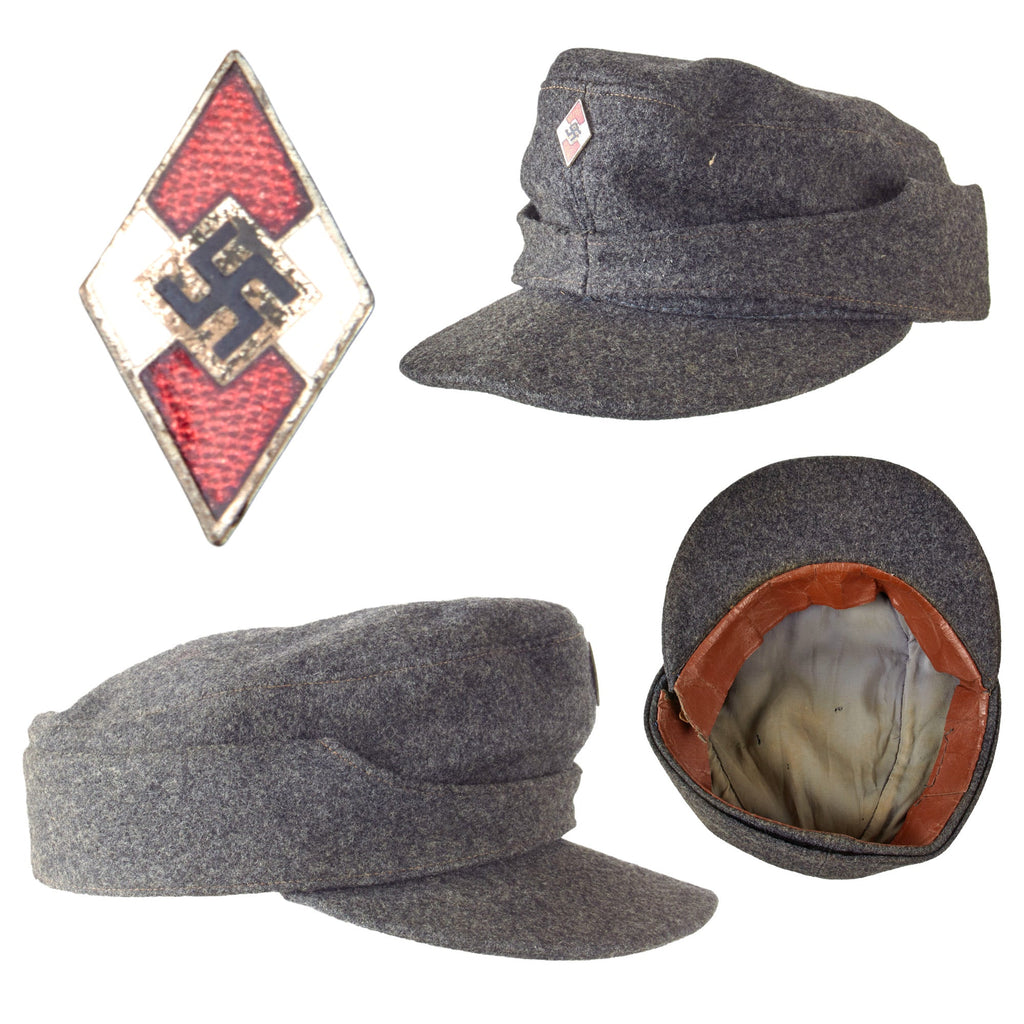 Original German WWII HJ Flak Helper M43 Feldmütze Field Cap with Badge by Frank & Reif - RZM M1/102 Original Items