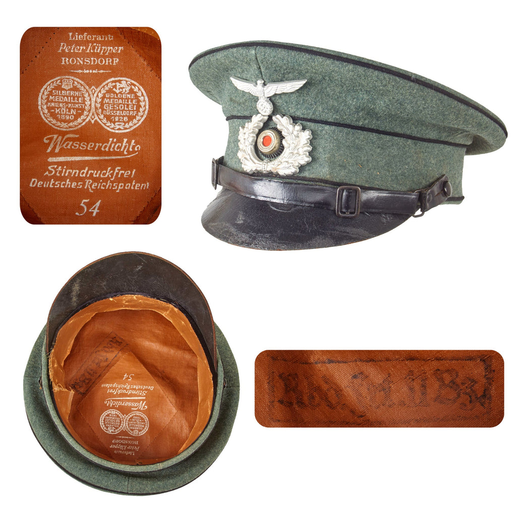 Original German WWII Heer Army Pioneer EM/NCO Schirmmütze Visor Cap by Peter Küpper with Replaced Leather Visor - size 54 Original Items