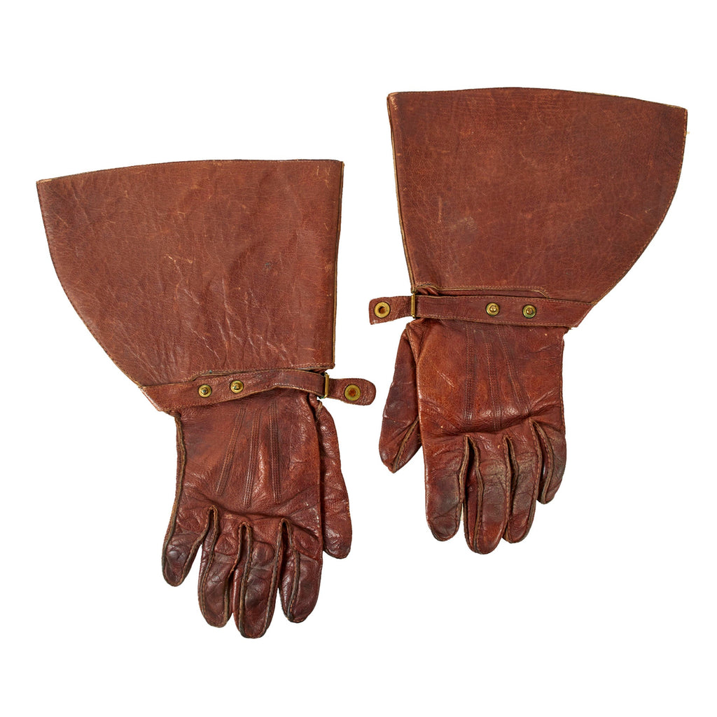 Original U.S. WWI Air Service Pilot’s Flight Gauntlet Gloves with Acme Snaps - Size 8 1/2 Original Items