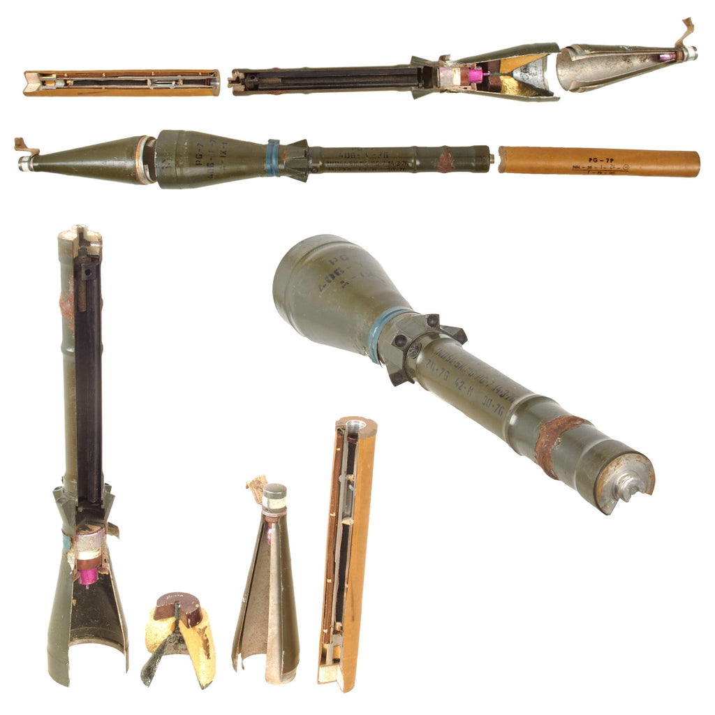 Original Soviet GWOT Era Inert RPG-7 Cutaway Round with Cutaway Propelling Charge Container Original Items