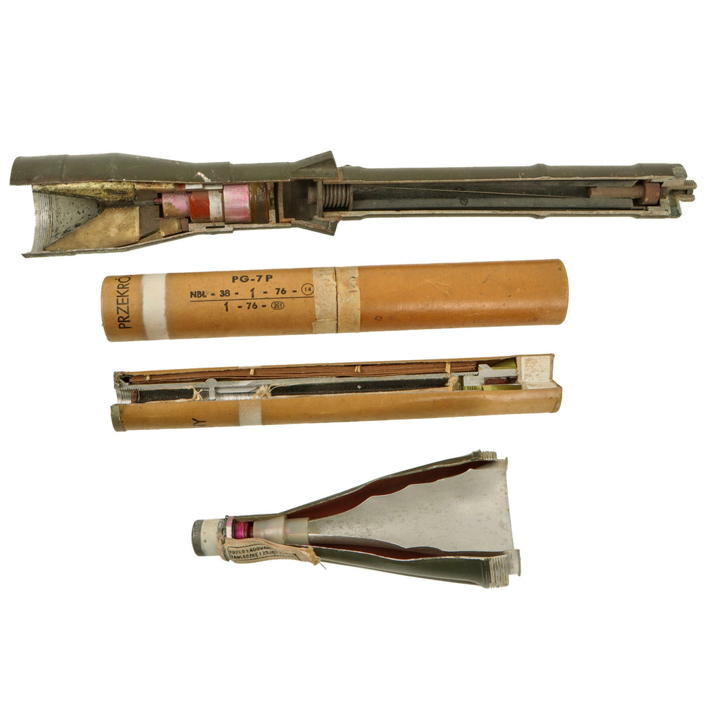 Original Soviet GWOT Era Inert RPG-7 Cutaway Round with Cutaway Propelling Charge Container Original Items