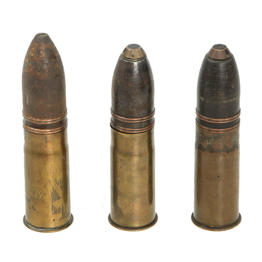 Original French WWI Inert Lot of Three 37mm Hotchkiss Rounds - Dated 1916 & 1917 Original Items