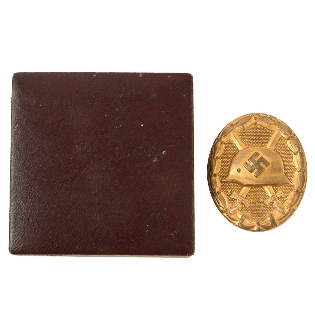 Original German WWII Excellent Early Brass Construction Cased First Class Gold Wound Badge by Main Mint of Vienna Original Items