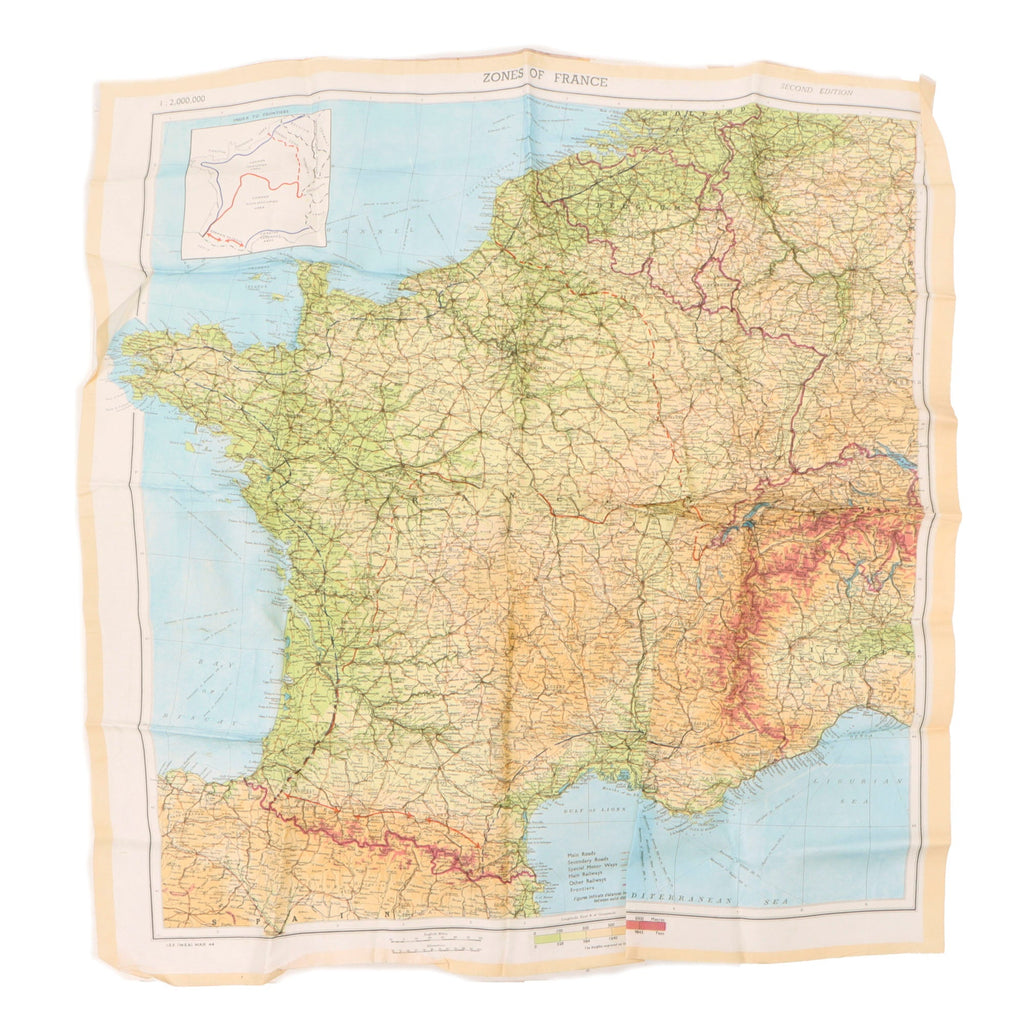 Original U.S. WWII Airborne "Zones of France" D-Day Silk Map - Dated March 1944 - WEA Western European Area - 22 ½” x 24” Original Items