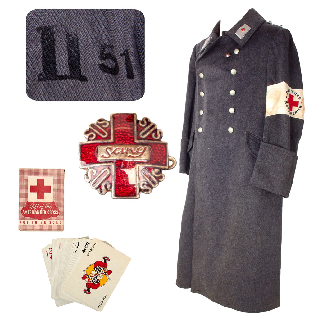 Original German WWII Red Cross Deutsches Rotes Kreuz Oberwachführer Officer Wool Greatcoat with Armband - Marked II 51 Original Items