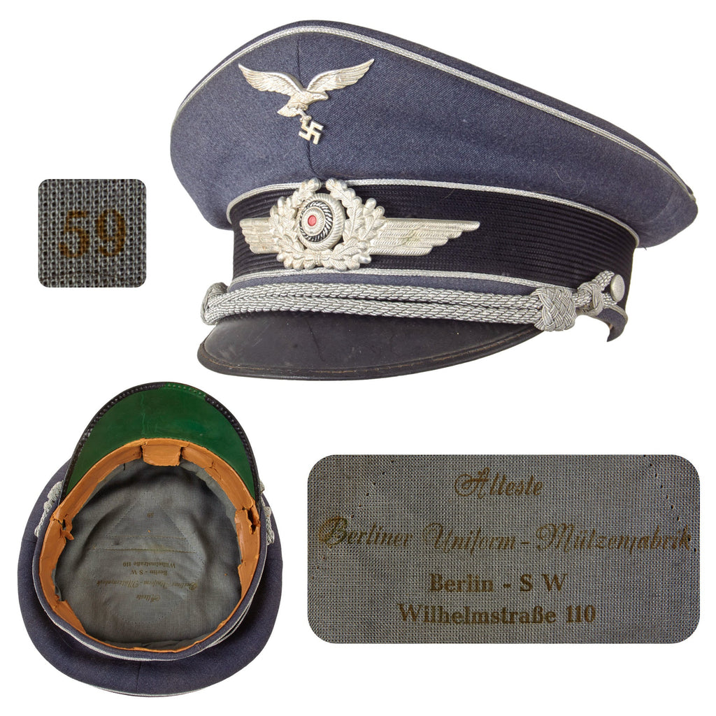 Original German WWII Luftwaffe Officer Schirmmütze Visor Crush Cap by Alleste - Size 59 Original Items