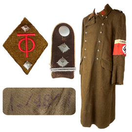 Original German WWII Organisation Todt OT-Obertruppführer NCO Earth Brown Wool Greatcoat with Armband