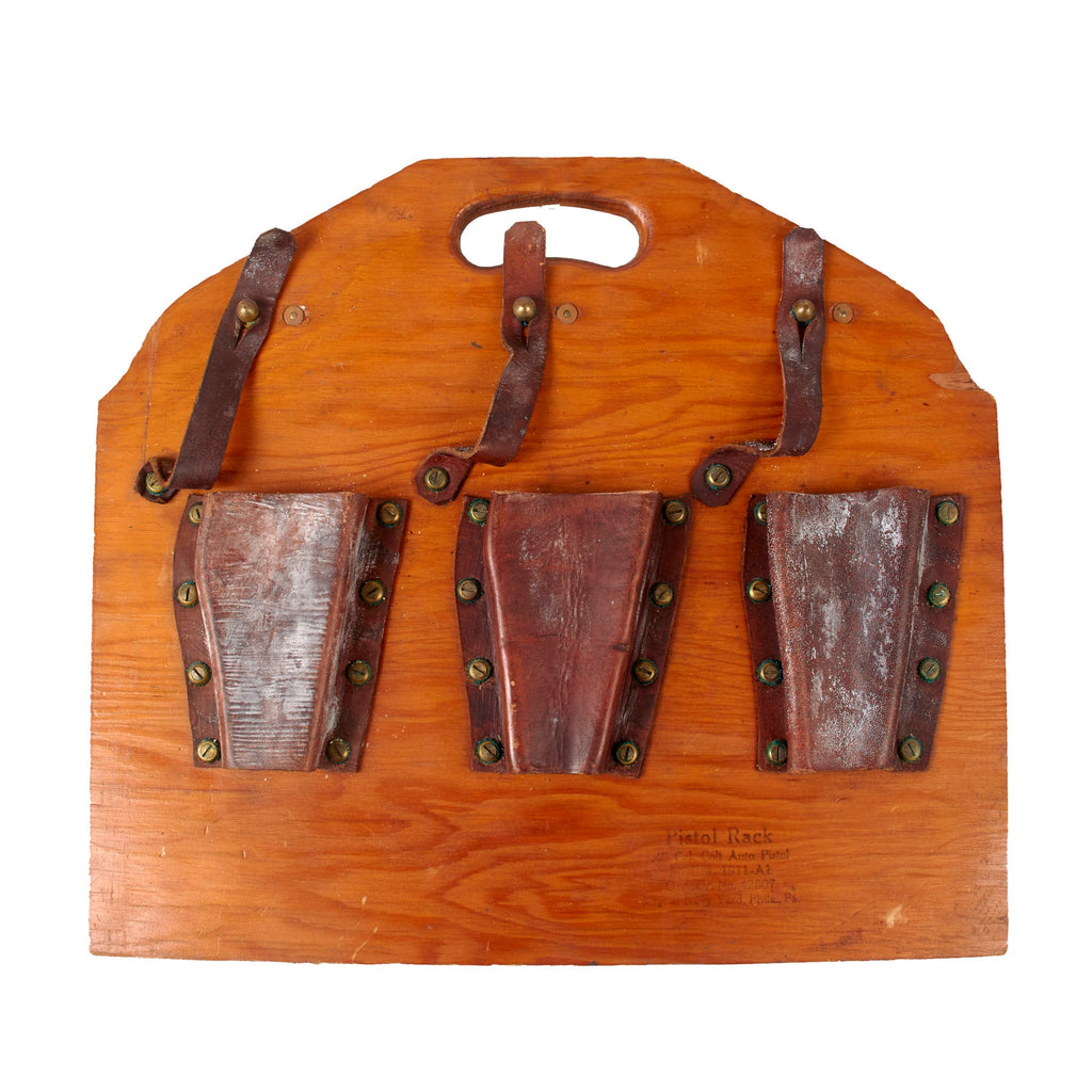 Original U.S. WWII Navy Colt .45 1911 Automatic Pistol Rack - Wood & Leather Construction Original Items