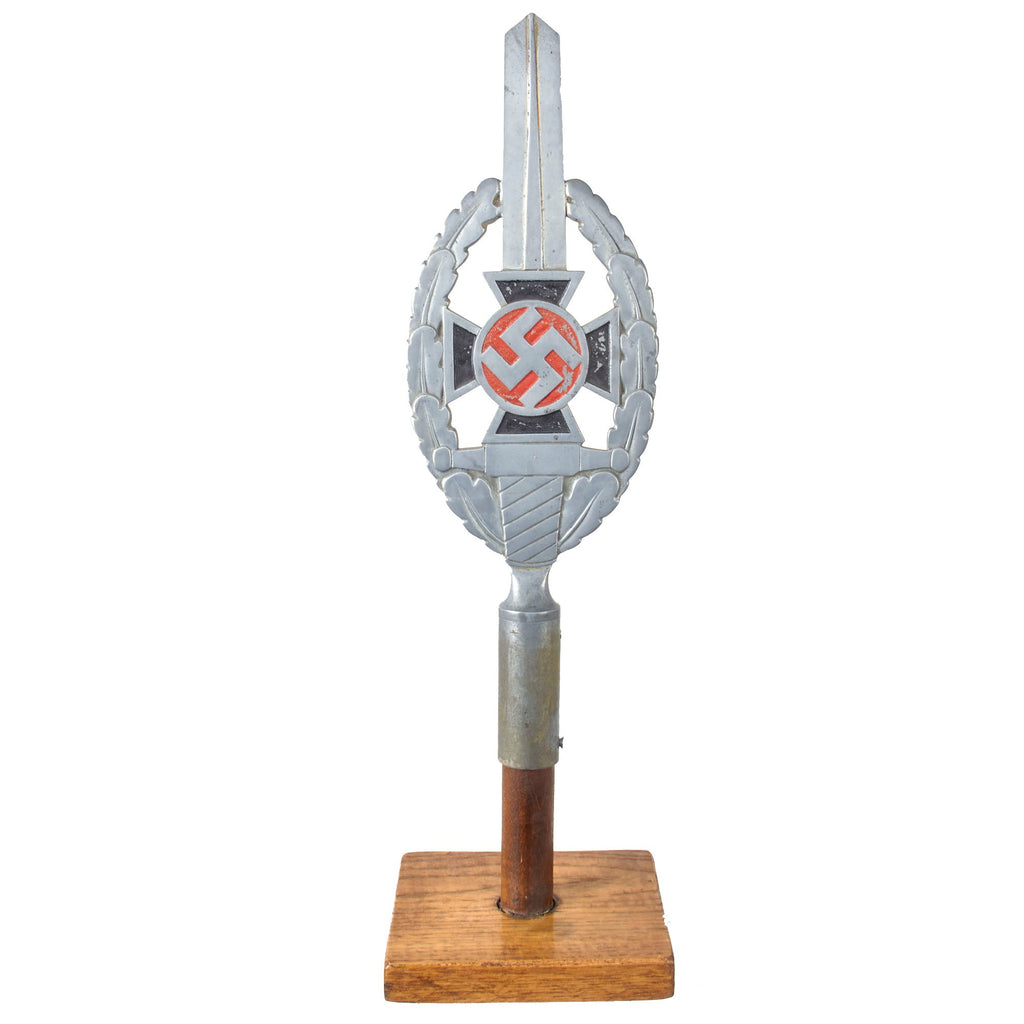 Original German WWII NSKOV National Socialist State War Victim's Care Flag Pole Finial by Otto Gahr on Wooden Stand Original Items