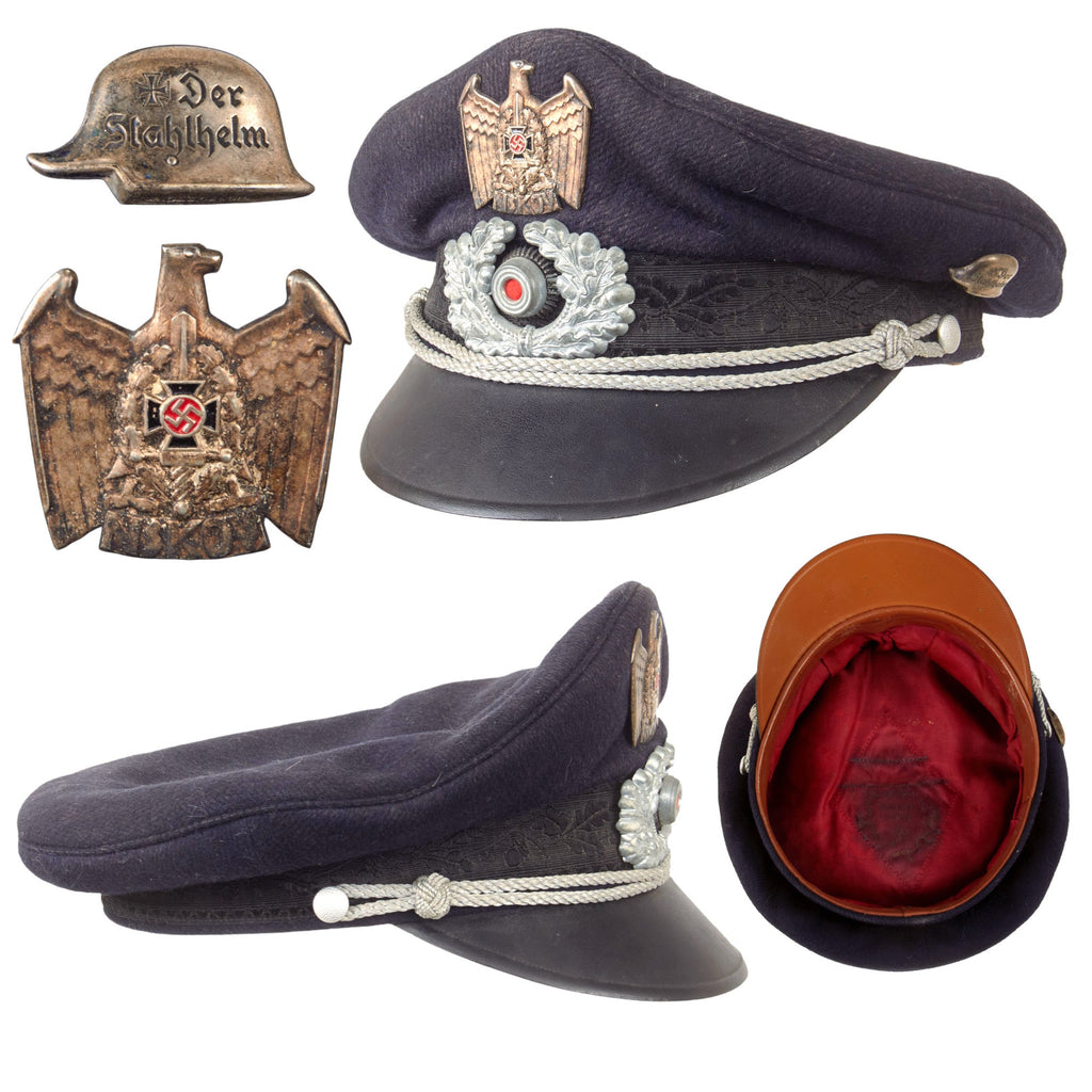 Original German WWII National Socialist War Victim's Care Leader's Schirmmütze Visor Cap with Stahlhelmbund Pin Original Items