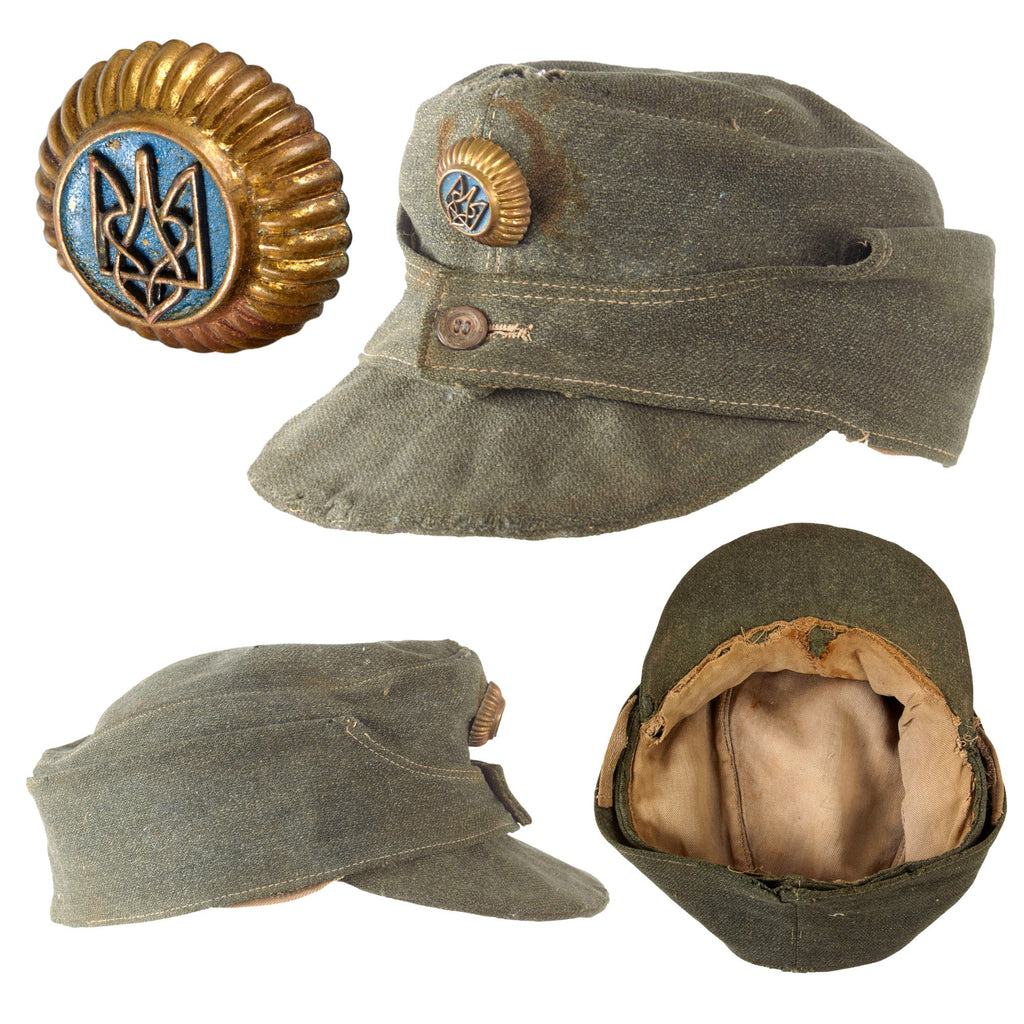 Original German WWII Ukranian Liberation Army YVV German Foreign Volunteers Field Cap with YBB Badge - Field-Made Original Items