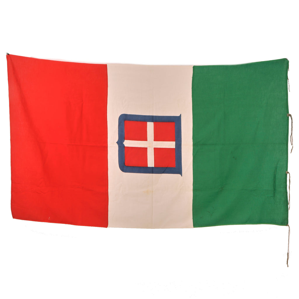 Original Italian WWI Multi-Piece Silk Kingdom of Italy Flag with Savoy Coat of Arms & Napoli Stamp - 37 x 64” Original Items