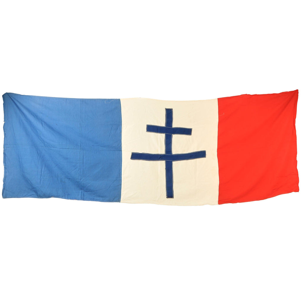 Original France WWII Very Large Free French Cross of Lorraine Flag - 34 x 98” Original Items