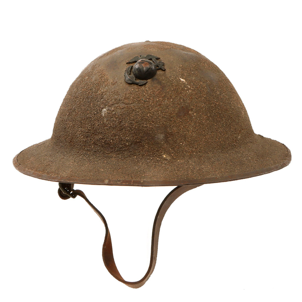 Original U.S. WWI Marine Corps British-Made Mk. I Helmet with EGA Device & Full Liner and Chinstrap Original Items