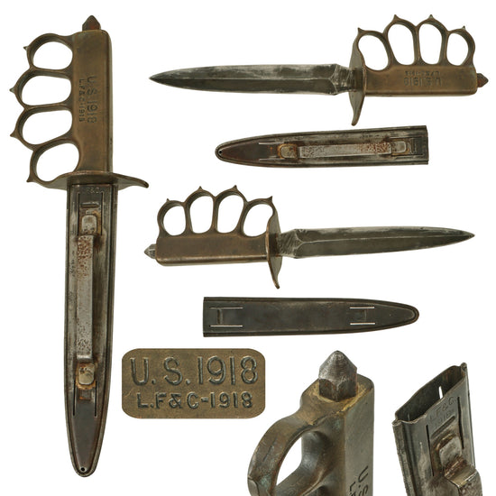 Original U.S. WWI Model 1918 Mark I Trench Knife by L. F. & C. with Modified Steel Scabbard for Belt Wear Original Items