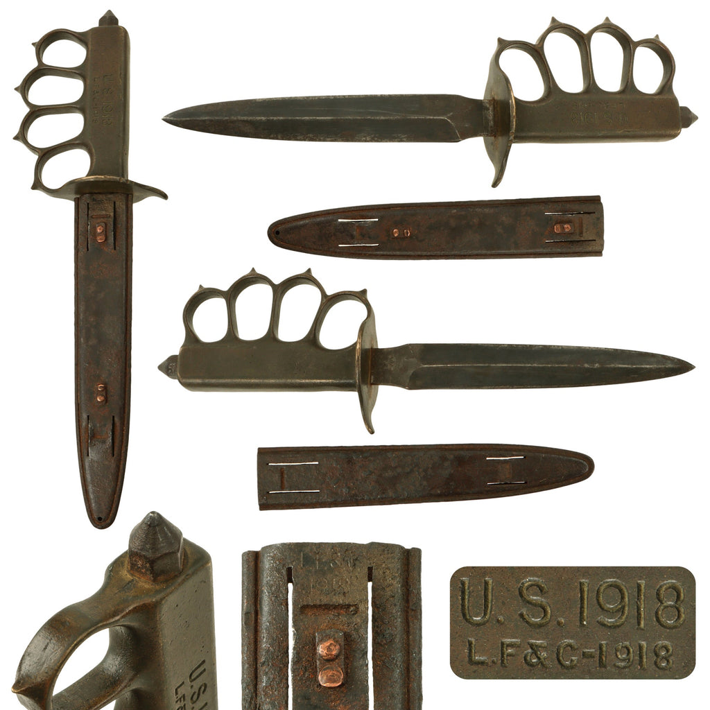 Original U.S. WWI Model 1918 Mark I Trench Knife by L. F. & C. with Matching Steel Scabbard Original Items