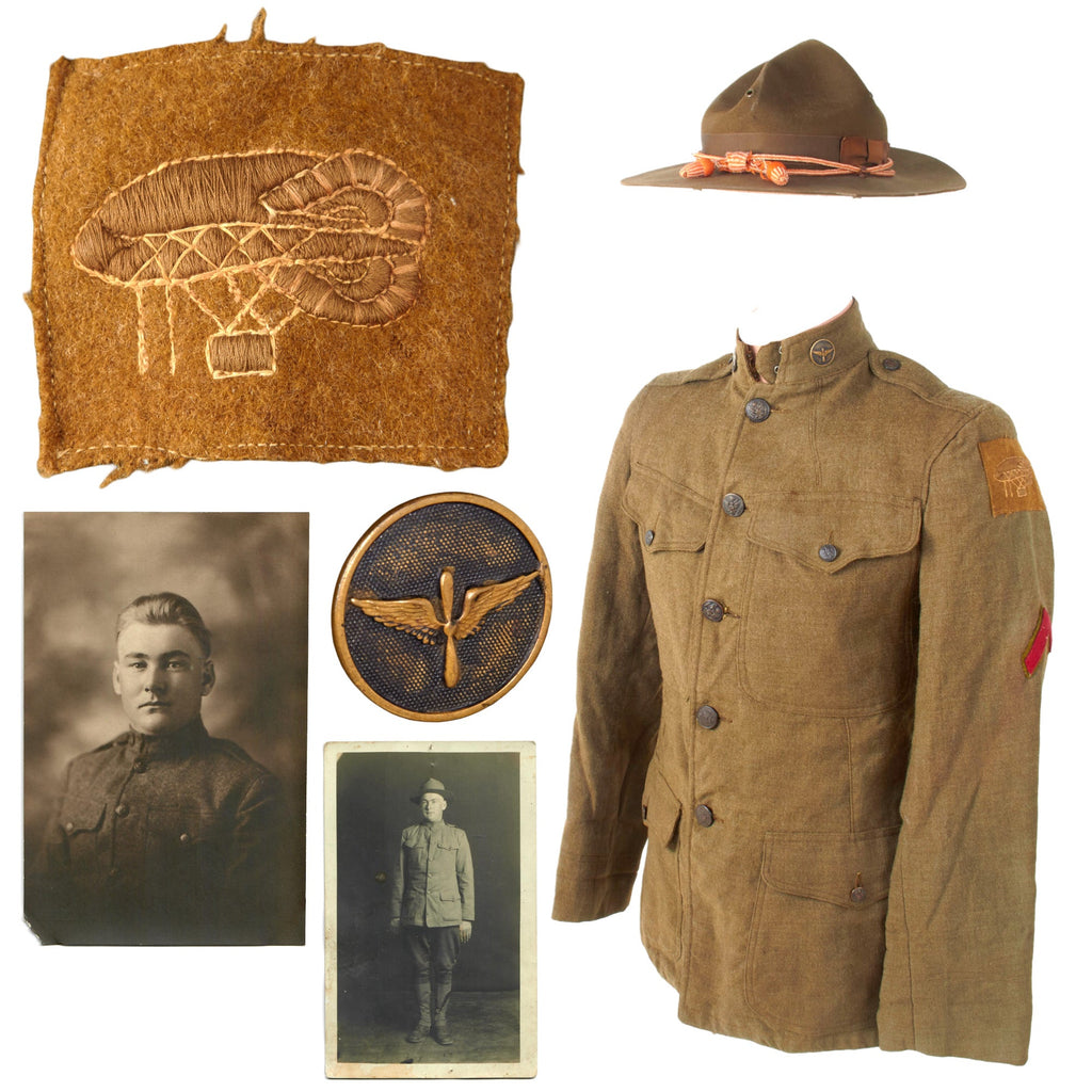 Original U.S. WWI Observation Balloon Company Uniform Group with Signal Corps M1911 Campaign Hat & Photos of Wearer - Rare Balloon Patch Original Items