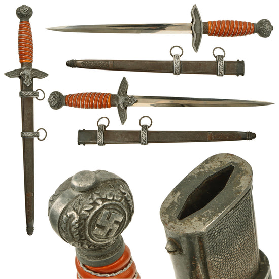 Original WWII German 2nd Model Luftwaffe Dagger with Scabbard - Unmarked Nickel Plated Blade Original Items
