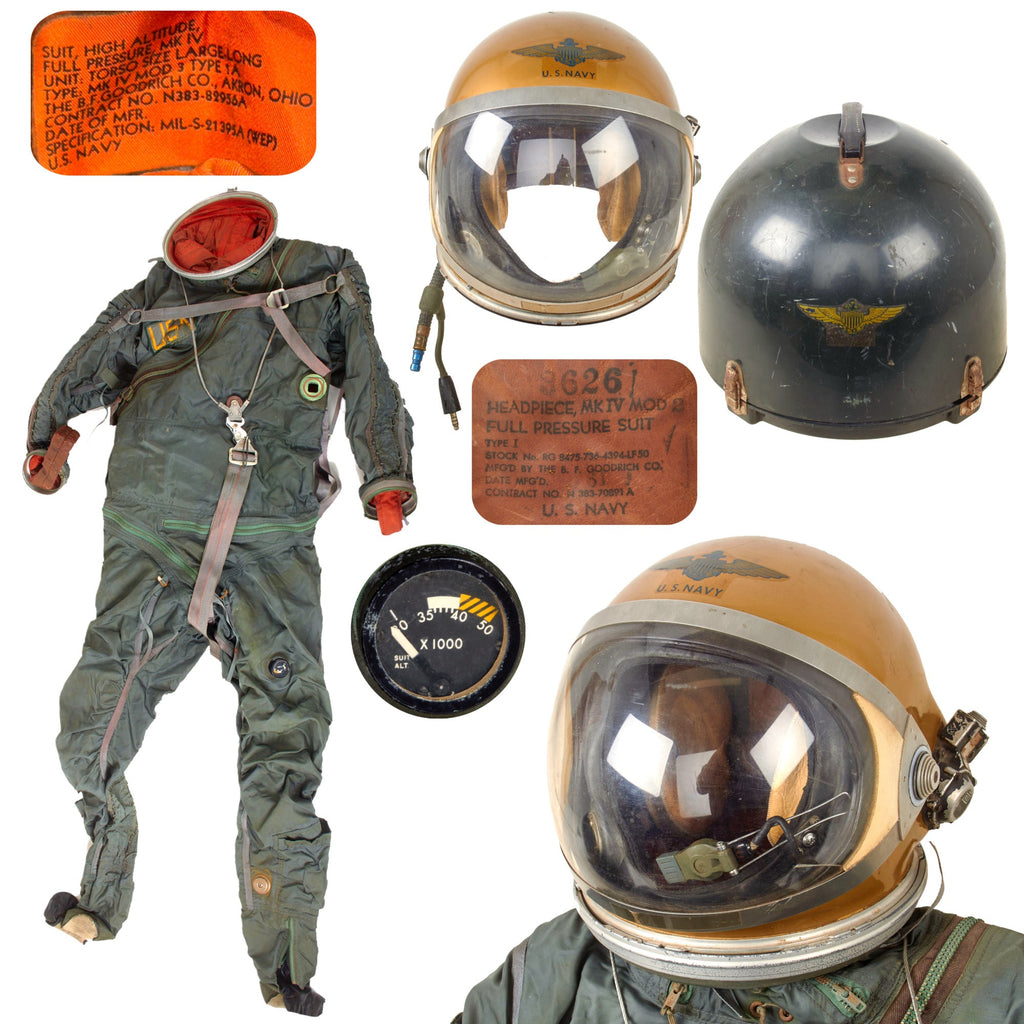 Original U.S. 1950s Navy High Altitude Full Pressure MK IV MOD. 2 Flight Helmet & Mark IV Mod 3 Pressure Suit with Helmet Transit Case - NASA Mercury Program Original Items