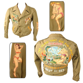 Original U.S. Post-WWII Okinawa “The Island That God Forgot” Painted Female M41 Jacket with Girls, Tiger, & Dragon - Clarence Betty, 8102nd Service Detachment - Dated 1949-1950